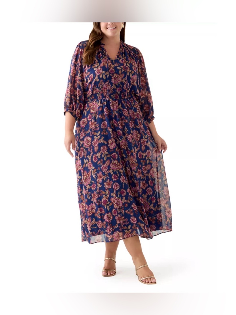 Vince Camuto Plus Size Paisley Tie-Neck Puff-Sleeve Maxi Dress Women's 2XL